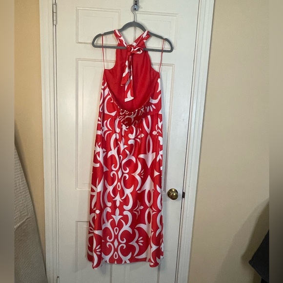 Joie Red & White Pattern Halter Midi Dress Women’s Size XL Tropical Resort NWT - Picture 6 of 10